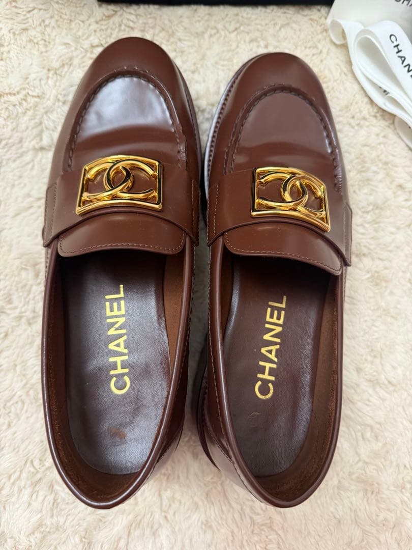 値下！シャネルCHANELブラウン美品ローファー37.5サイズ