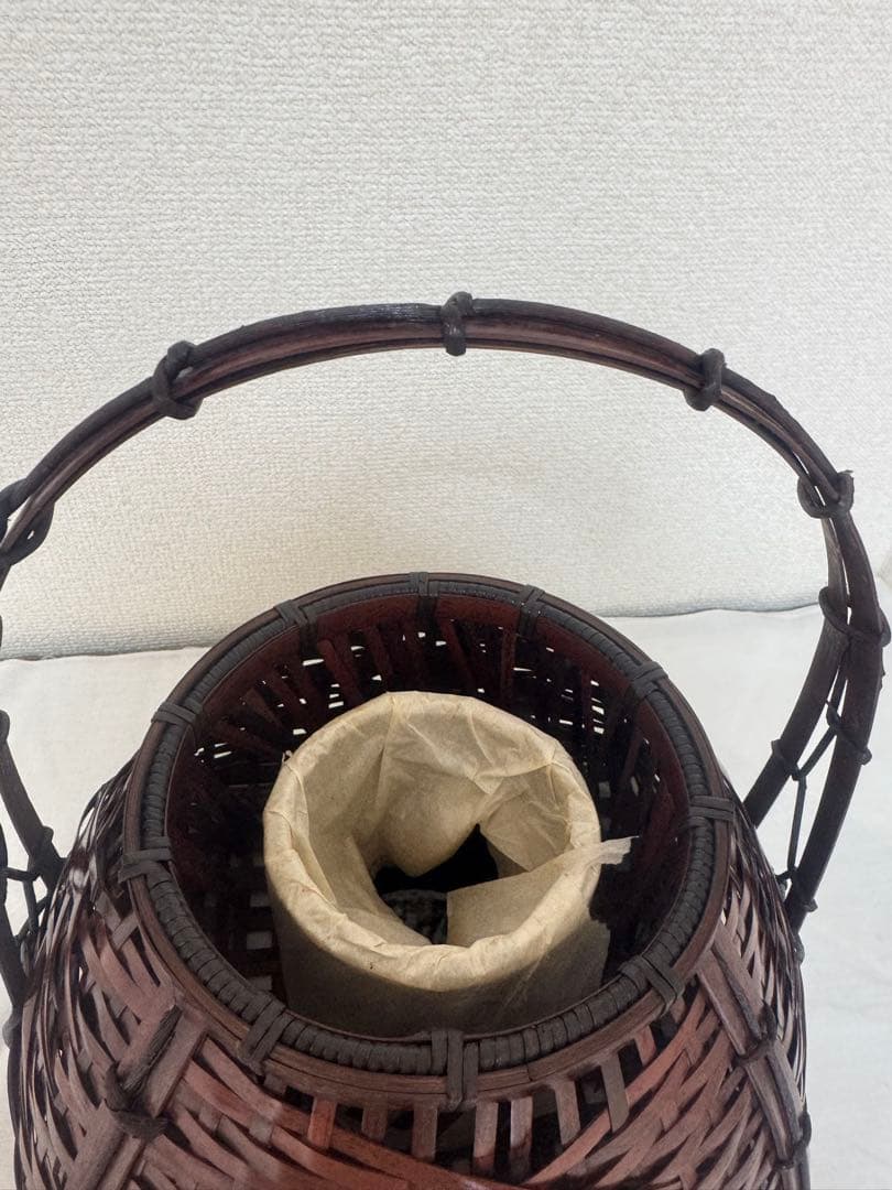 京竹工芸花籠　竹籠　花入　茶道具平安竹美斎　未使用