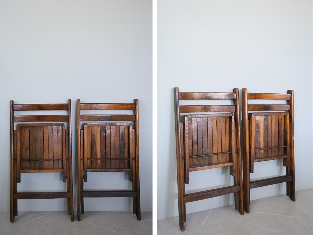 英国アンティーク木製古木フォールディングチェア2脚/折畳式椅子イス(89-3-1