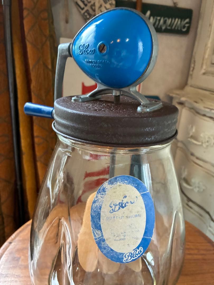 イギリス　アンティーク　バター　メーカー　マヨネーズ　メーカー　チャーン　ブルー