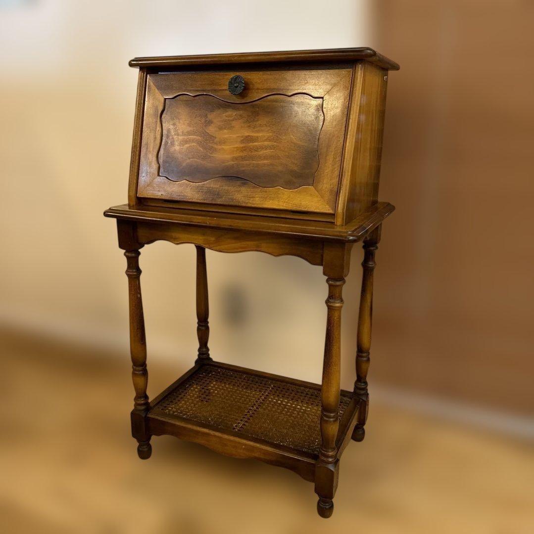 貴重 カリモク 昭和レトロ コロニアル ライティングデスク カタカナロゴ 日本製