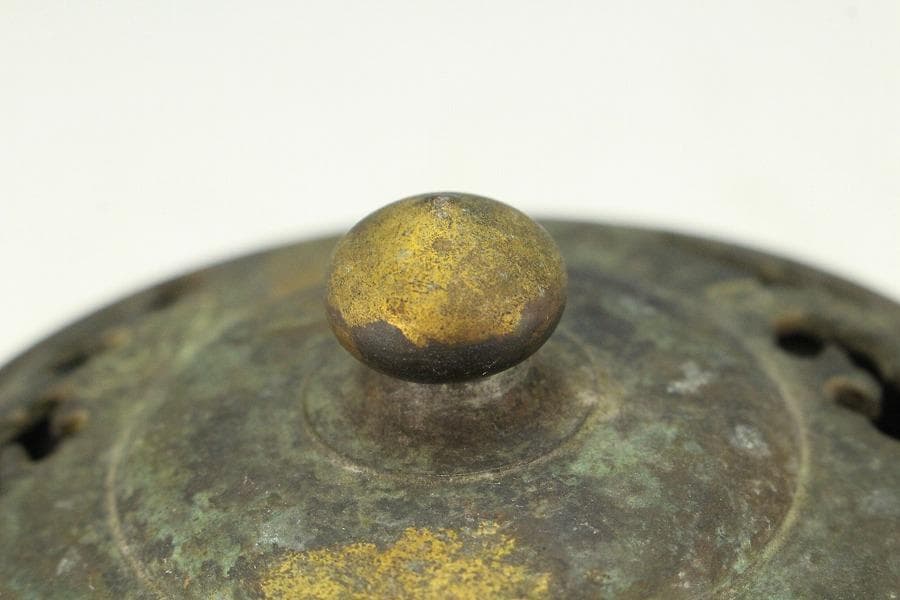 蔵六造 飛金 刻 霊芝 青銅 香炉 在名(K-XA807)