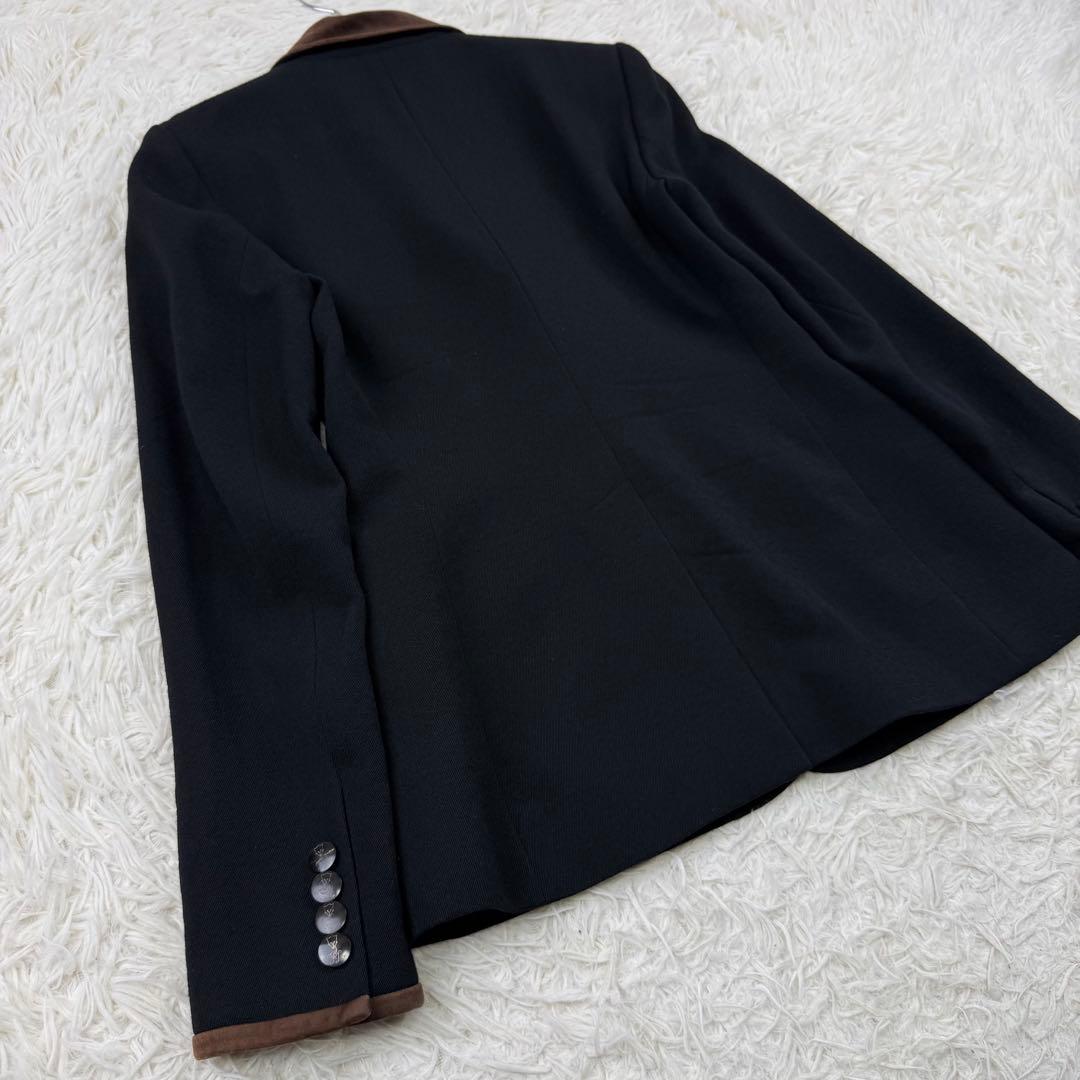 ラルフローレン テーラードジャケット ウール ゴートレザー キツネボタン 黒 S