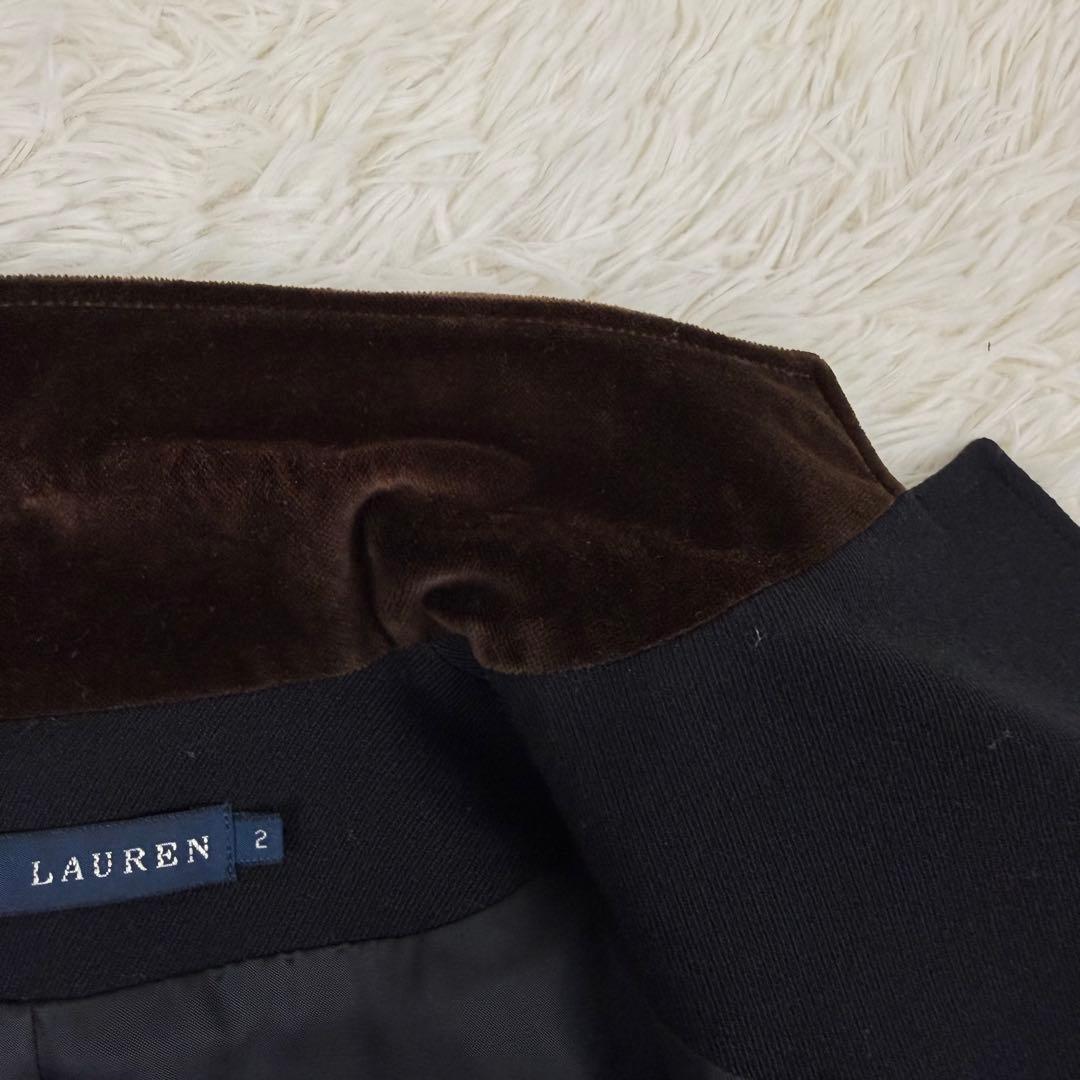 ラルフローレン テーラードジャケット ウール ゴートレザー キツネボタン 黒 S