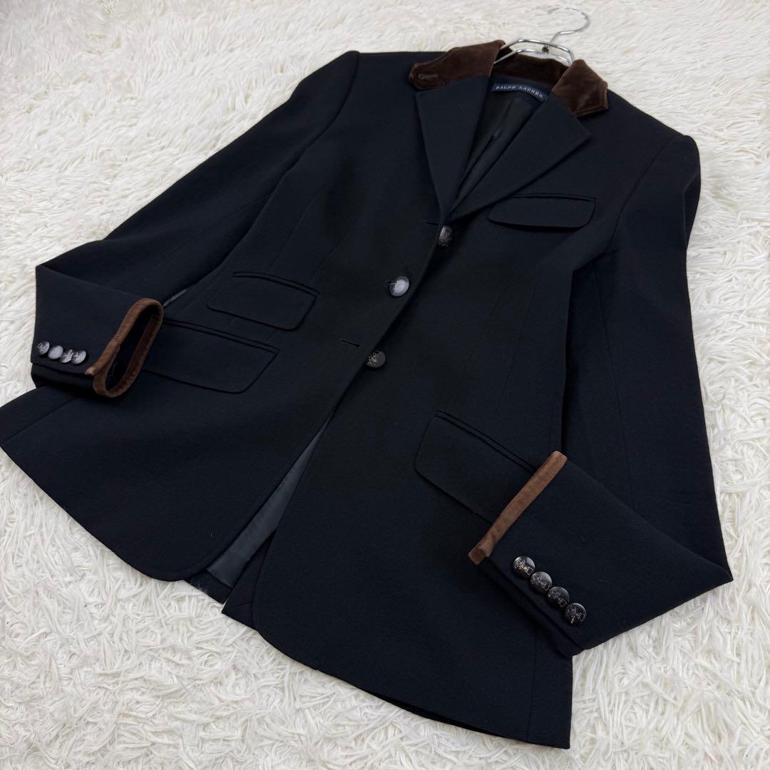 ラルフローレン テーラードジャケット ウール ゴートレザー キツネボタン 黒 S