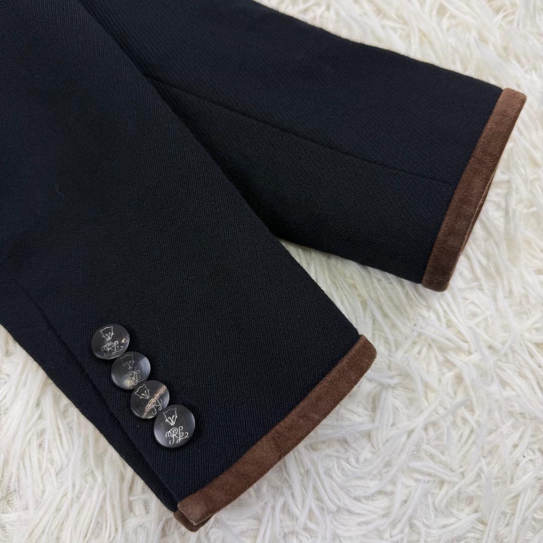 ラルフローレン テーラードジャケット ウール ゴートレザー キツネボタン 黒 S