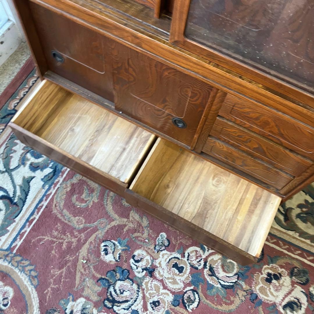 昭和レトロ 木製 茶箪笥 茶棚 ガラス戸 サイドボード 古家具 古民家 飾り棚