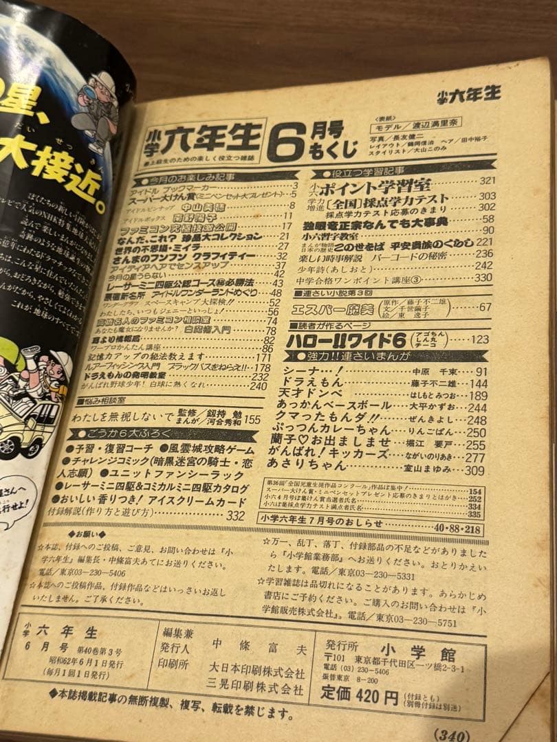 昭和62年　1987年　小学六年生　5月号、6月号セット　藤子不二雄