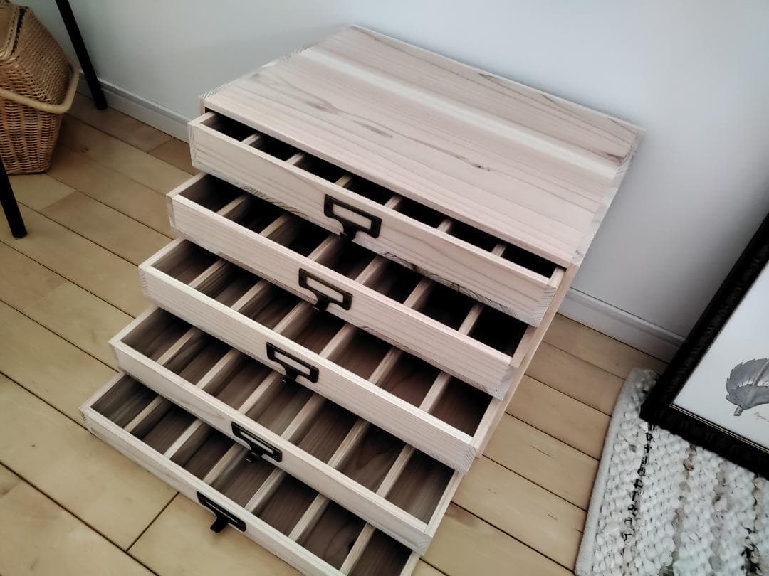 ★送料無料★サイズ変更可能★木製ネームプレート5段70本メガネ収納引き出し無垢材