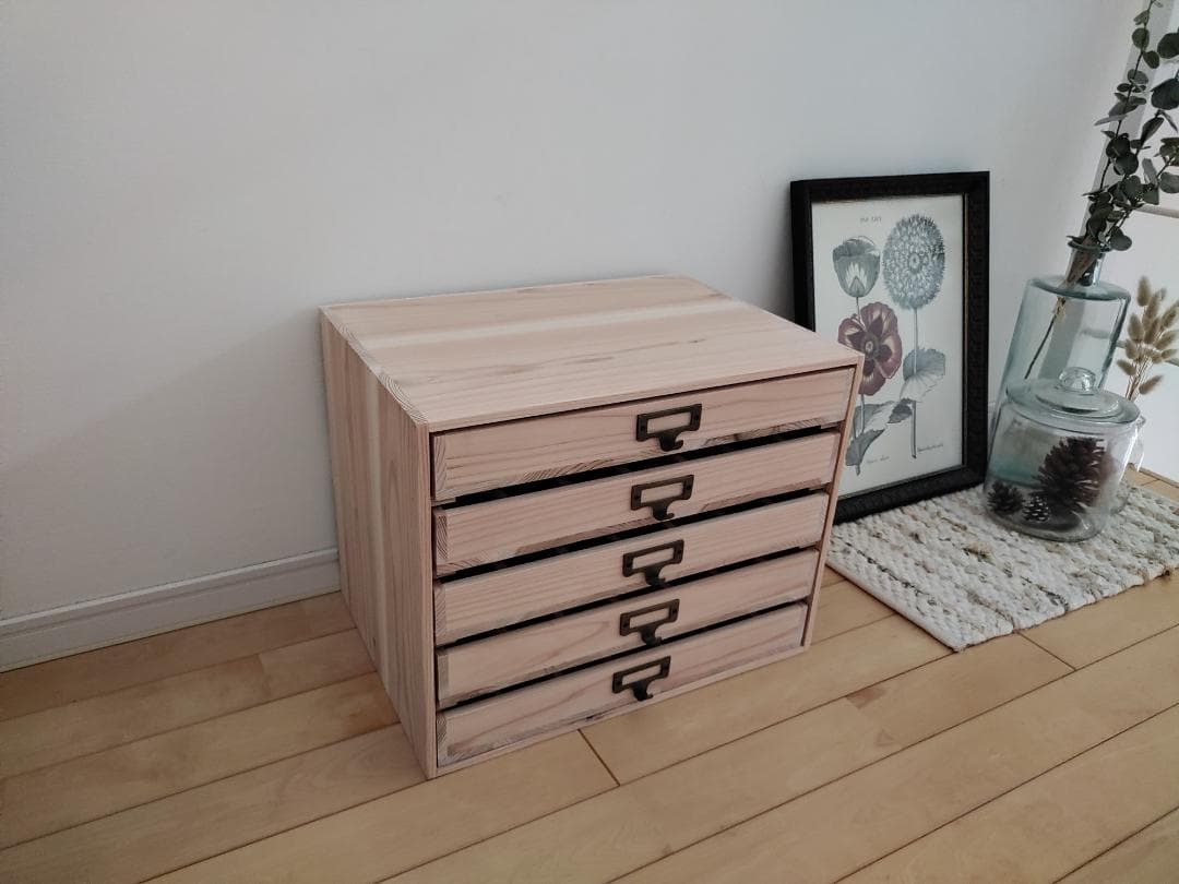 ★送料無料★サイズ変更可能★木製ネームプレート5段70本メガネ収納引き出し無垢材