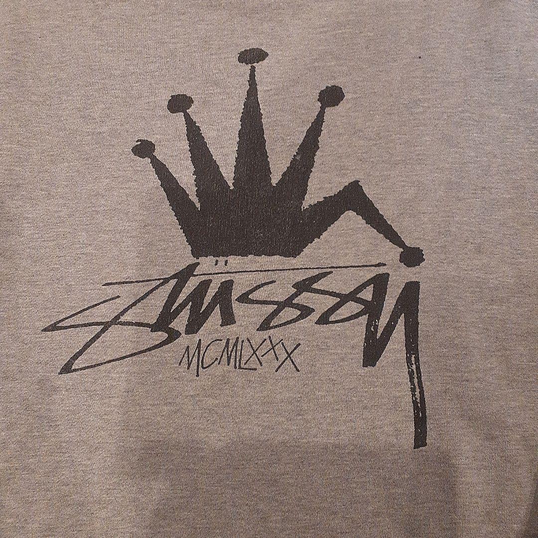 【old STUSSY】折れクラウン染み込みプリントスェット　霜降りグレー
