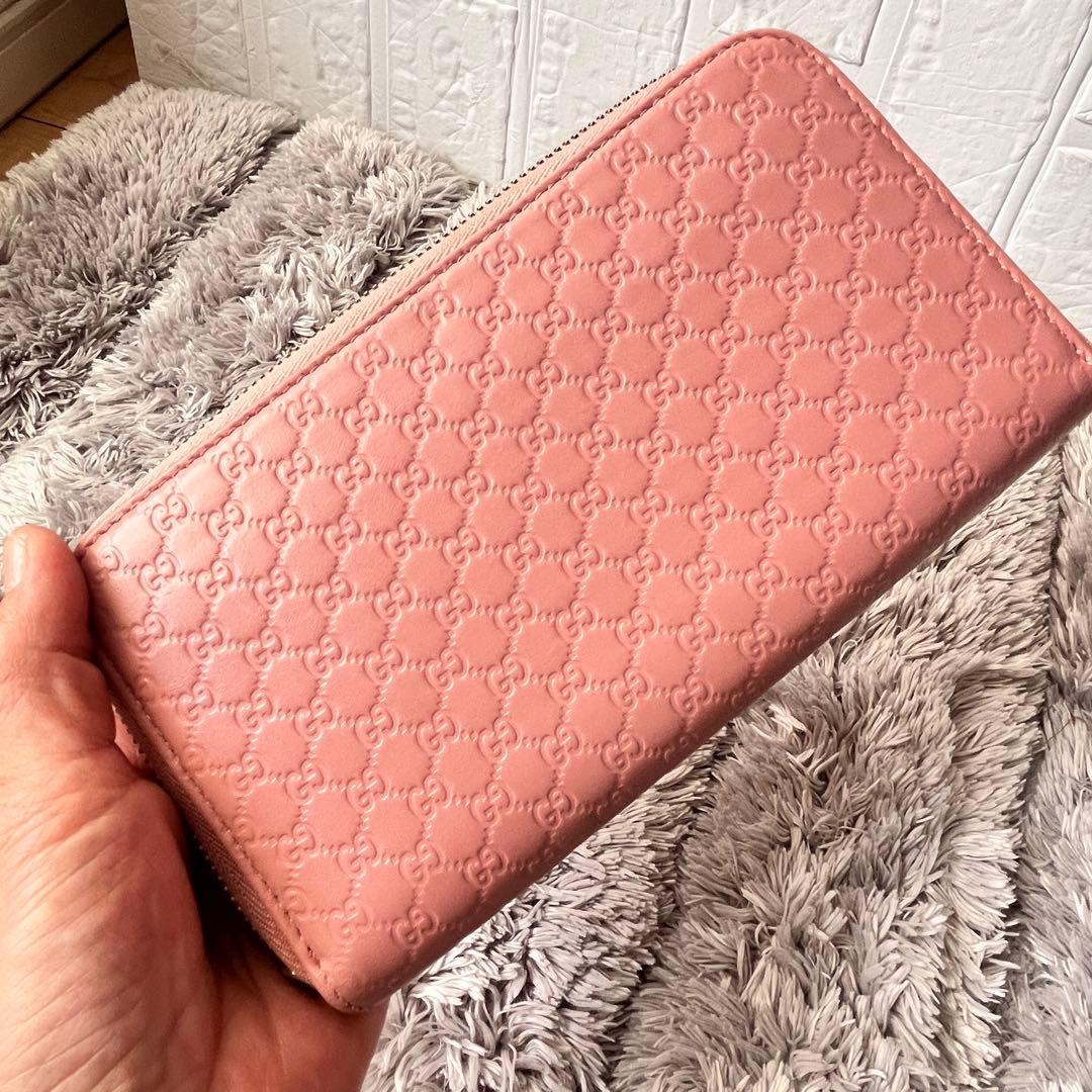 美品✨GUCCI マイクロシマ　ラウンドファスナー　長財布　レディース　ピンク
