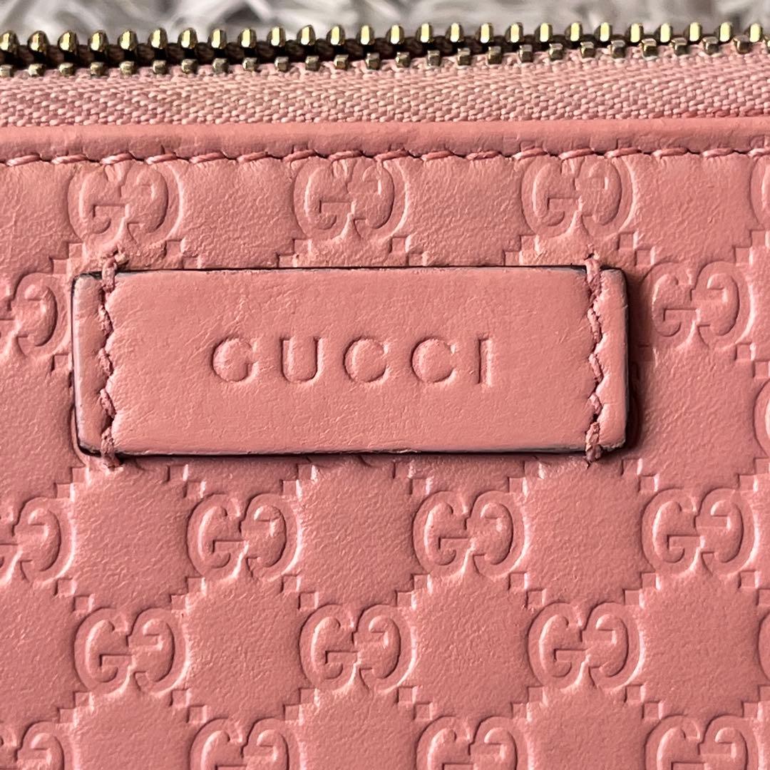 美品✨GUCCI マイクロシマ　ラウンドファスナー　長財布　レディース　ピンク