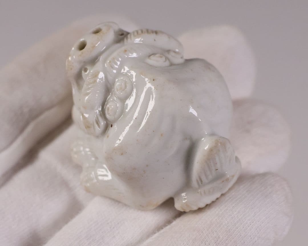 時代 堤物 陶製 獅子 根付 【MA863】