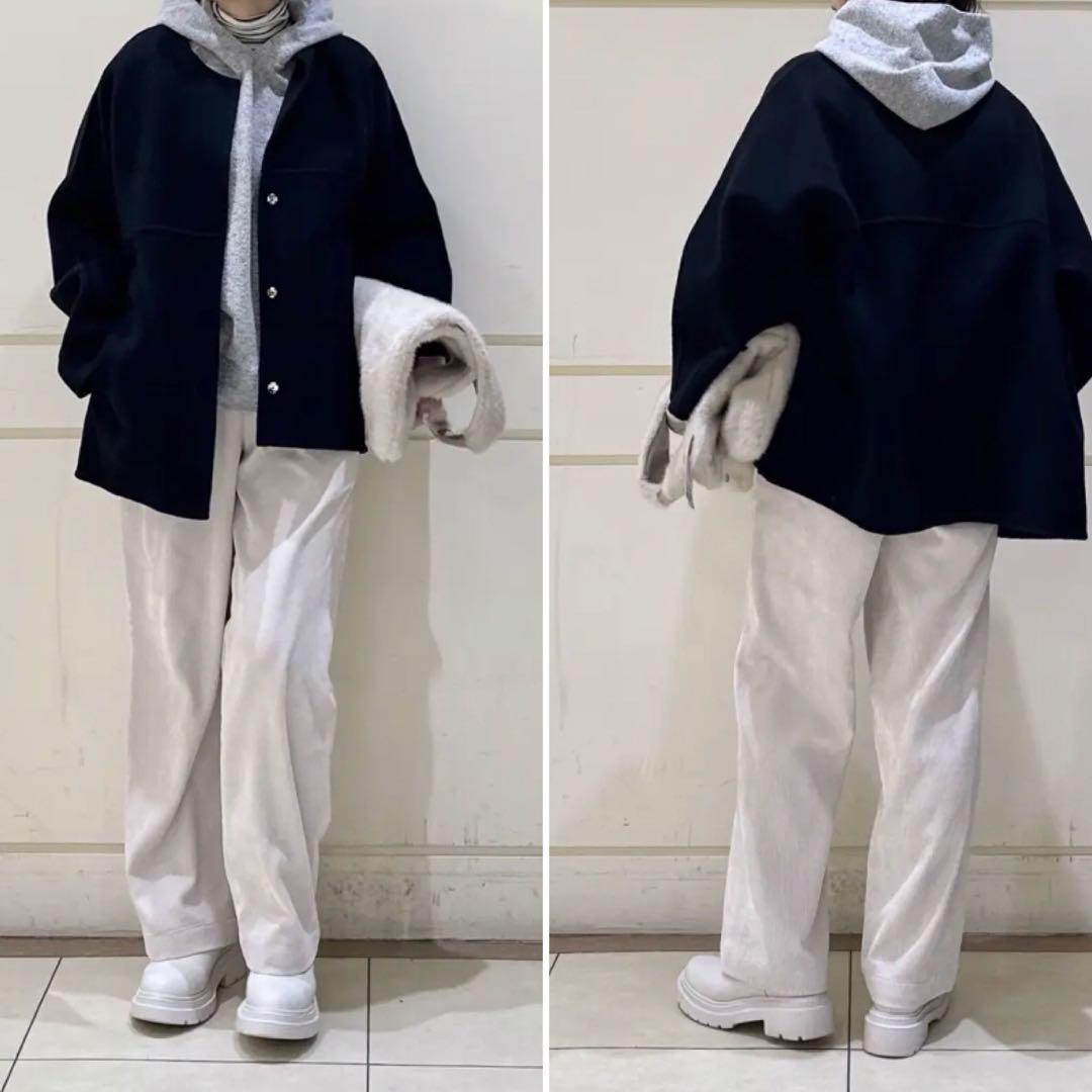 自由区　今季完売【SHIHOさん着用】ウールリバーノーカラー コート