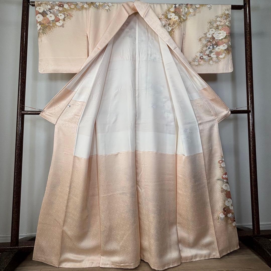 超美品　訪問着　正絹　現代　着物　168裄65 桜色　金　華やか　春色　トール