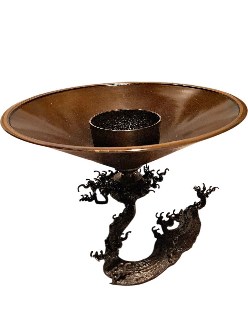 清泉古流 薄端 花器 真鍮 銅製 波足 茶道具 華道具 花瓶 骨董 インテリア