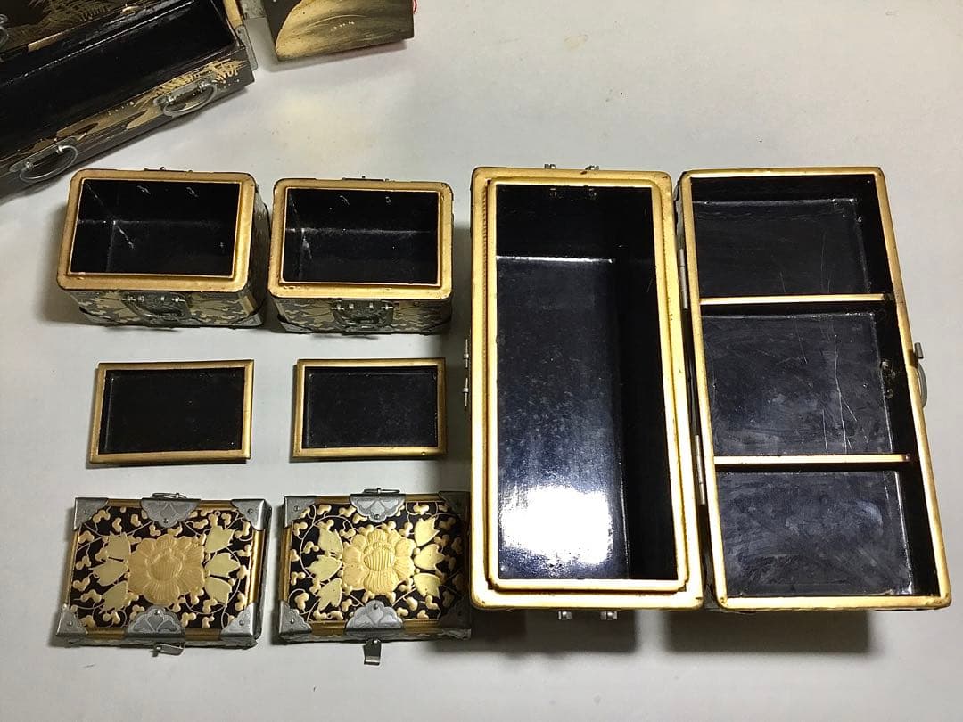 古い雛道具◆三荷◆戦前 箪笥 長持 鋏箱 雛人形 ミニチュア 木製