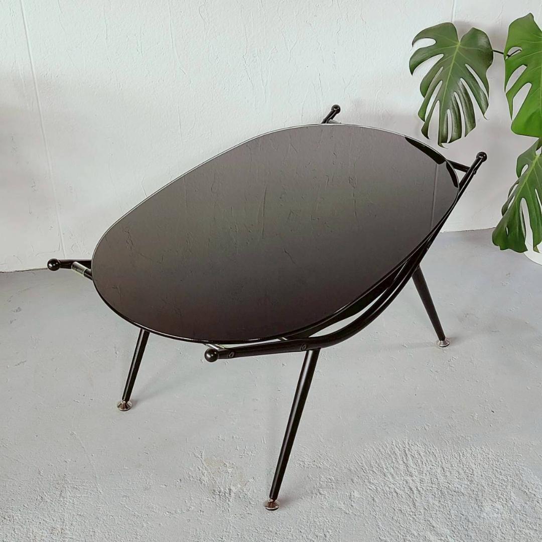 ミッドセンチュリー ガラステーブル 黒 幅80cm スペースエイジ