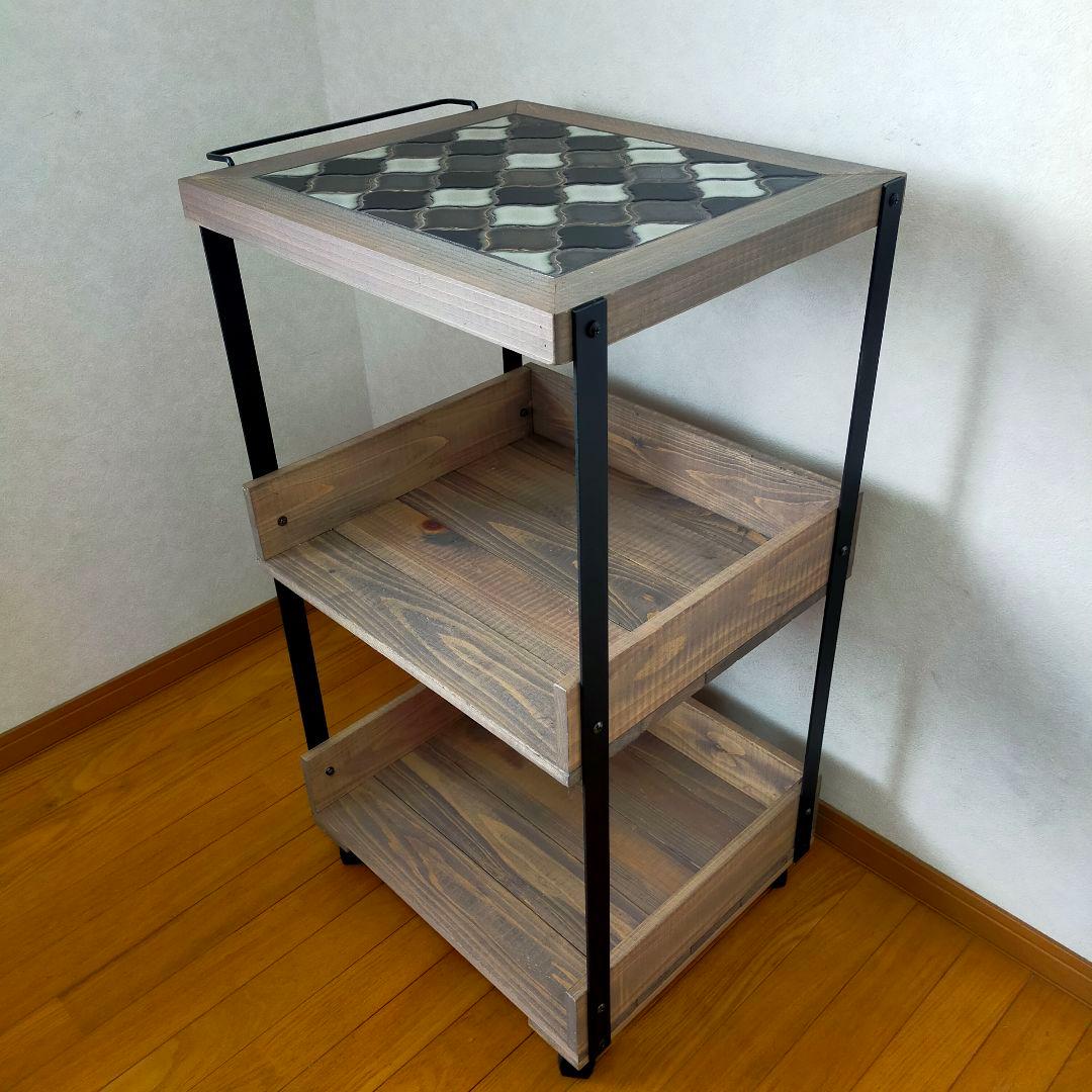 【新作】ランタンタイルのキッチンワゴン【handmade】ブラック×グレー