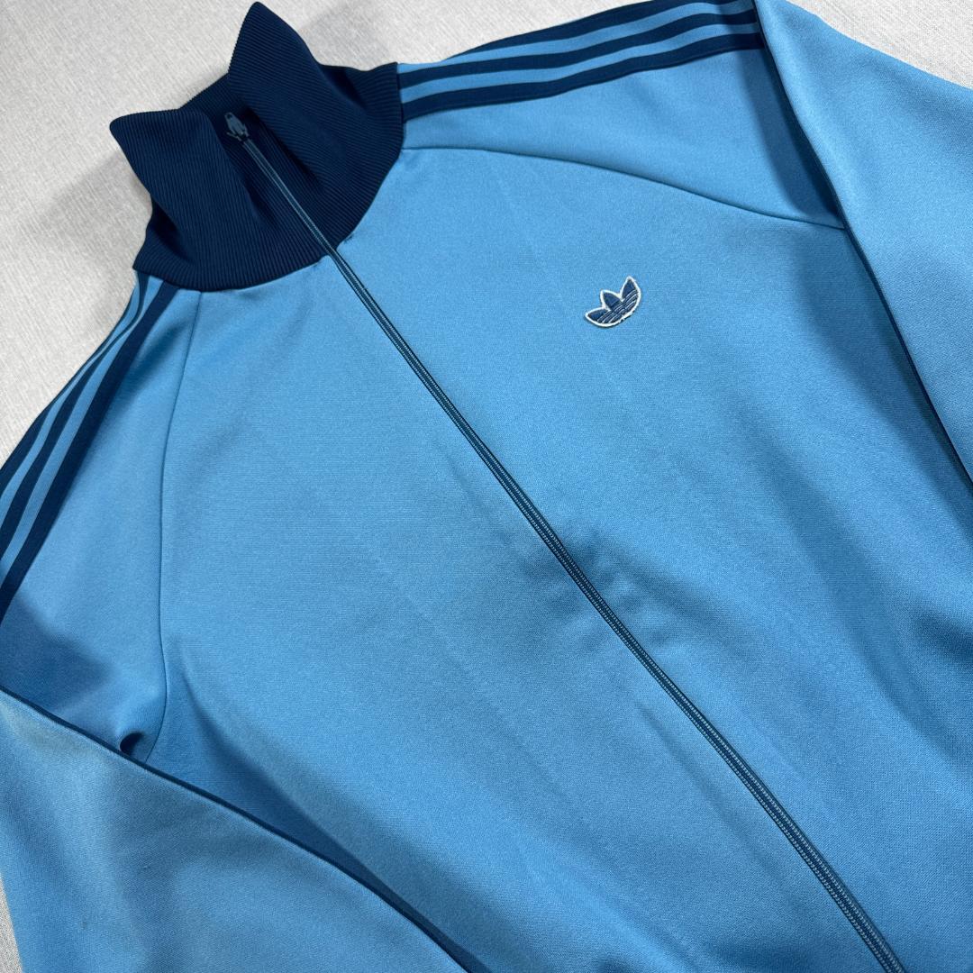80s adidas アディダス トラックジャケット 水色 デサント製 4号
