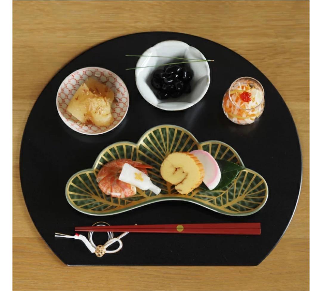 さるいぬきじご依頼品　幸楽窯　松葉形前菜皿　緑金　赤金　白金　5点セット