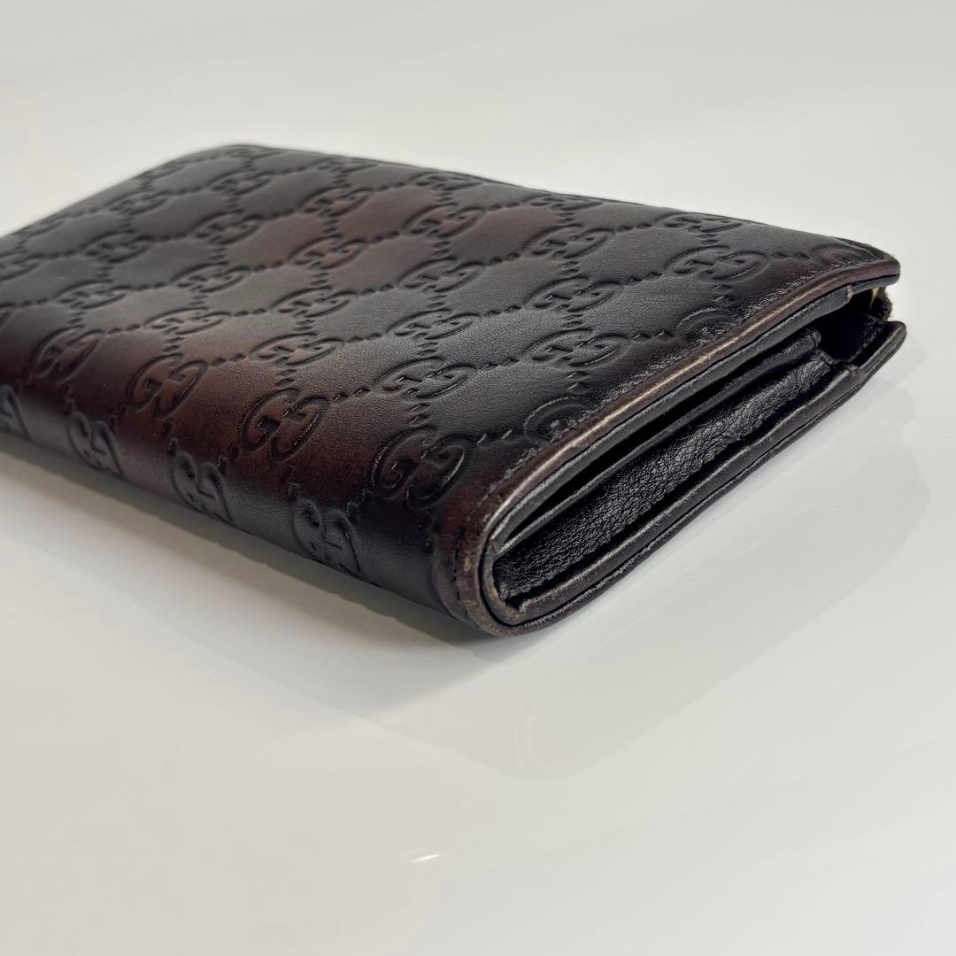 美品 GUCCI グッチ 長財布 L字 グッチシマ レザー ダークブラウン GG