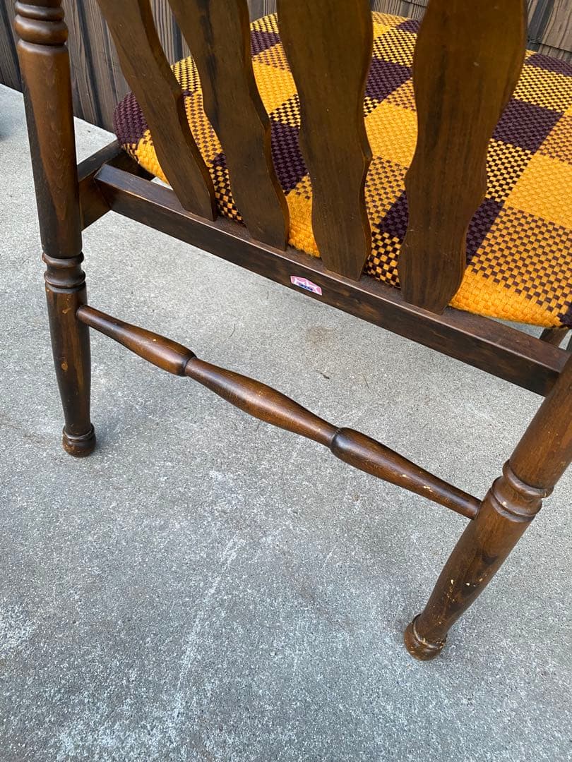 専用です　チェック柄ダイニングチェア　2脚ヒダカグ　レトロ　飛騨家具　木製イス