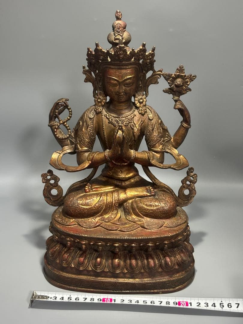 (期間セール)仏教古美術 純銅静座観音 四腕観音仏像文化遺産 文化財仏像伝承