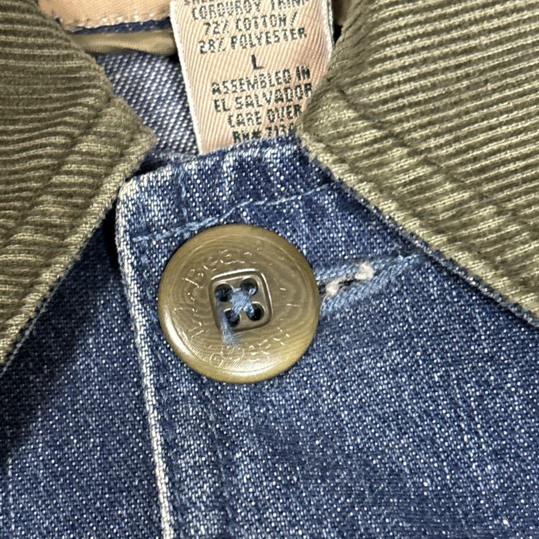 12]エルエルビーン デニムカバーオールジャケットブルゾン古着 襟コーデュロイ