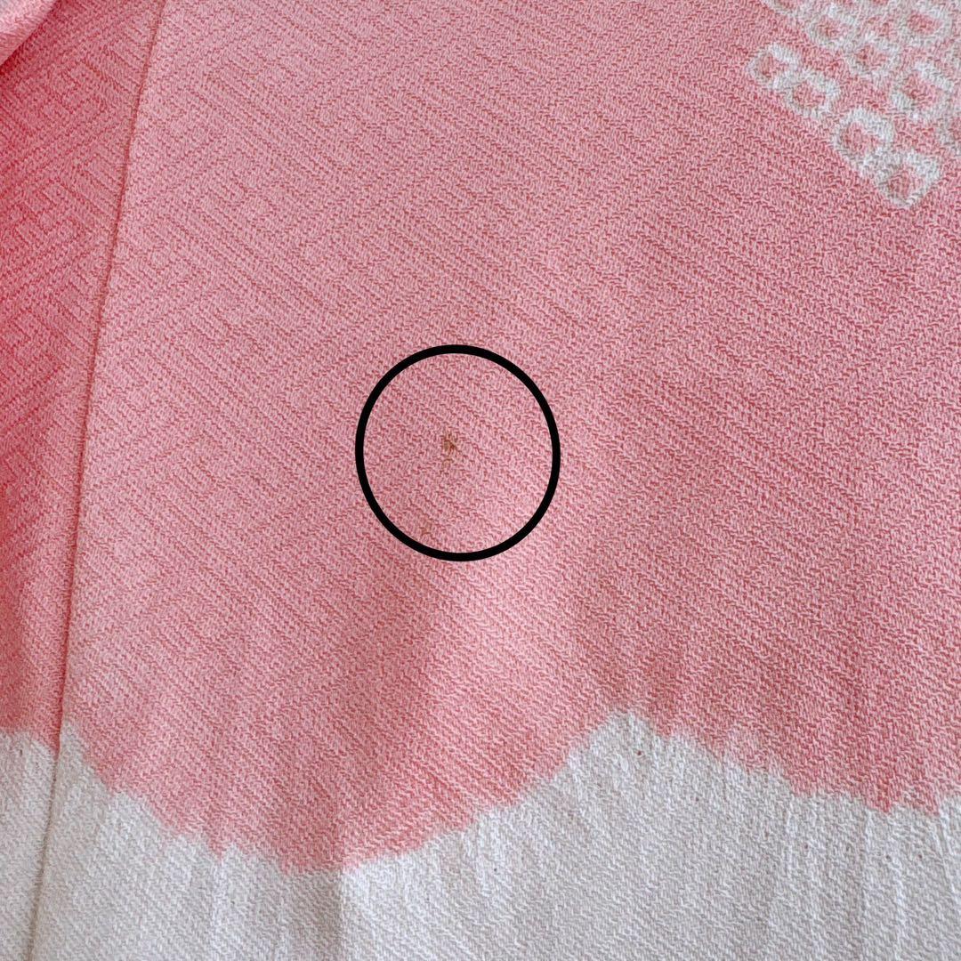 七五三　３歳女の子　産着リメイク　きもの長襦袢　しぼり　ピンク白赤　蝶　7040