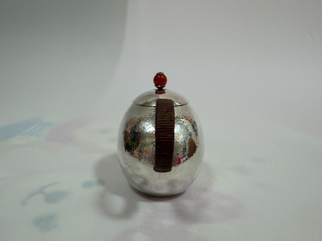 純銀製 鎚目 玉石摘 急須 銀瓶 煎茶道具