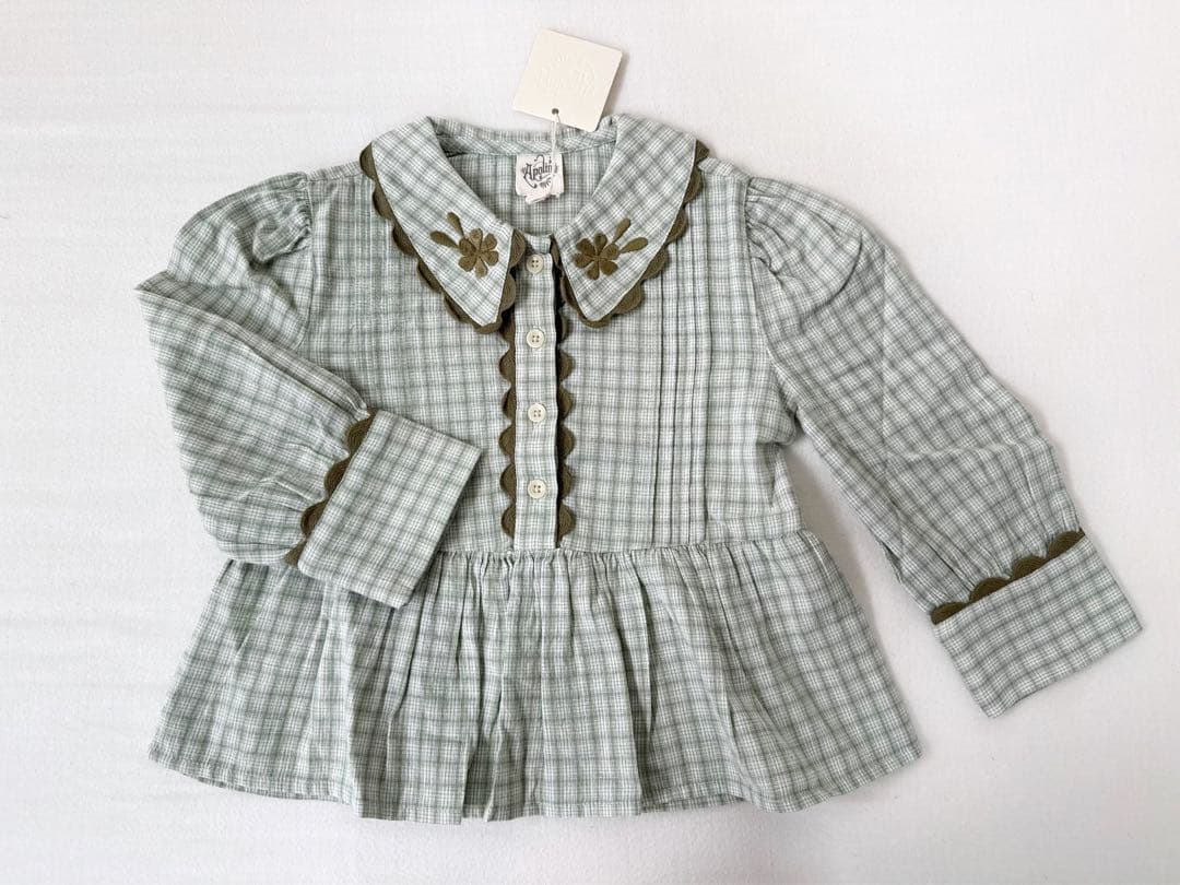 アポリナ Apolina Worker Check Sage ブラウス　2-3y