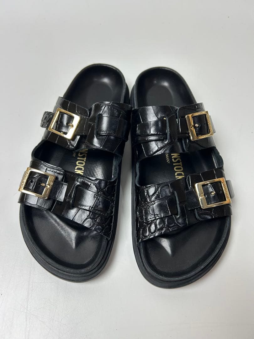 BIRKENSTOCK ブラック レザー　サンダル　クロコ型押し 24.5cm