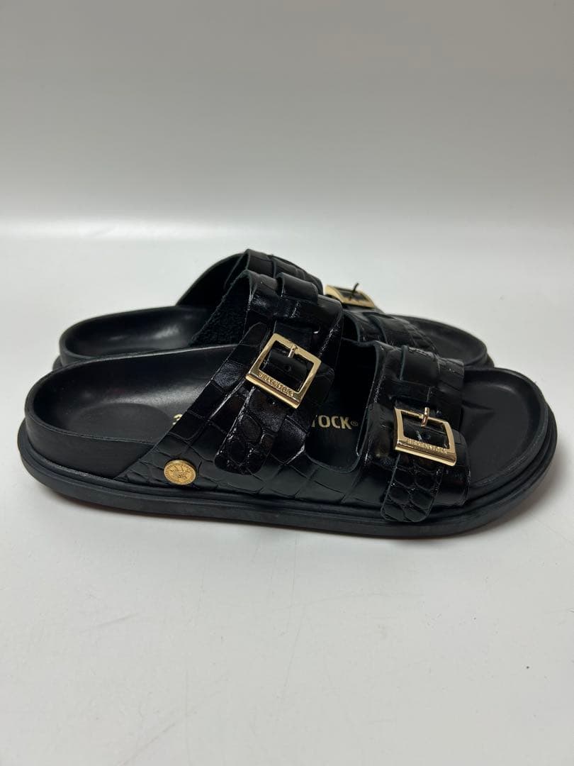BIRKENSTOCK ブラック レザー　サンダル　クロコ型押し 24.5cm