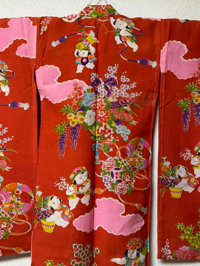 No.95正絹アンティーク子供着物しつけ糸付き着丈95センチ裄丈40センチ