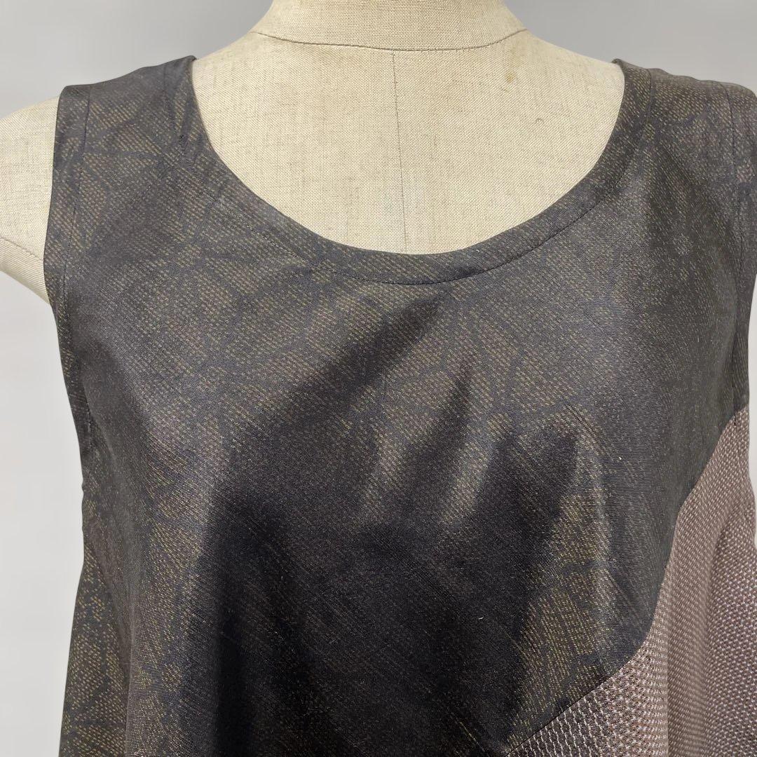 着物ワンピーステントラインロング丈《4》大島紬や紬等(7マルキ含)M〜L