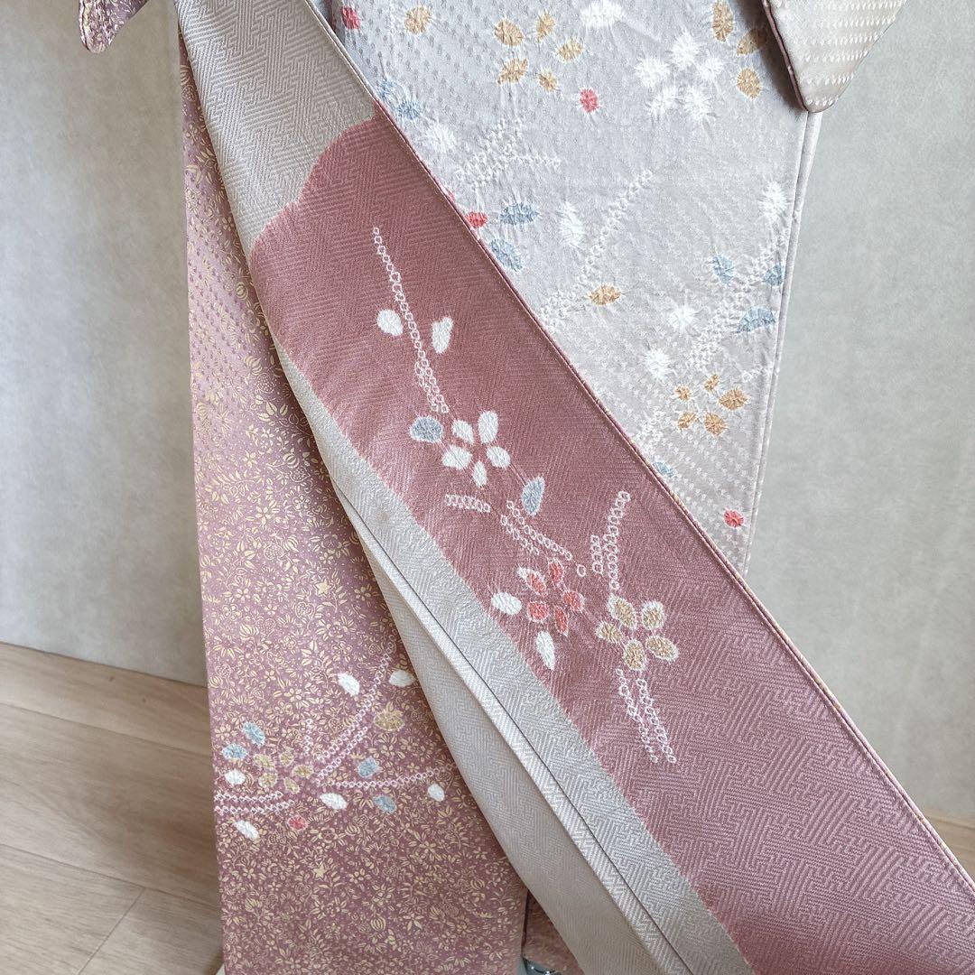 訪問着　フルセット　着物　正絹　絞り　雪輪　淡い　入学式　お祝い　N4