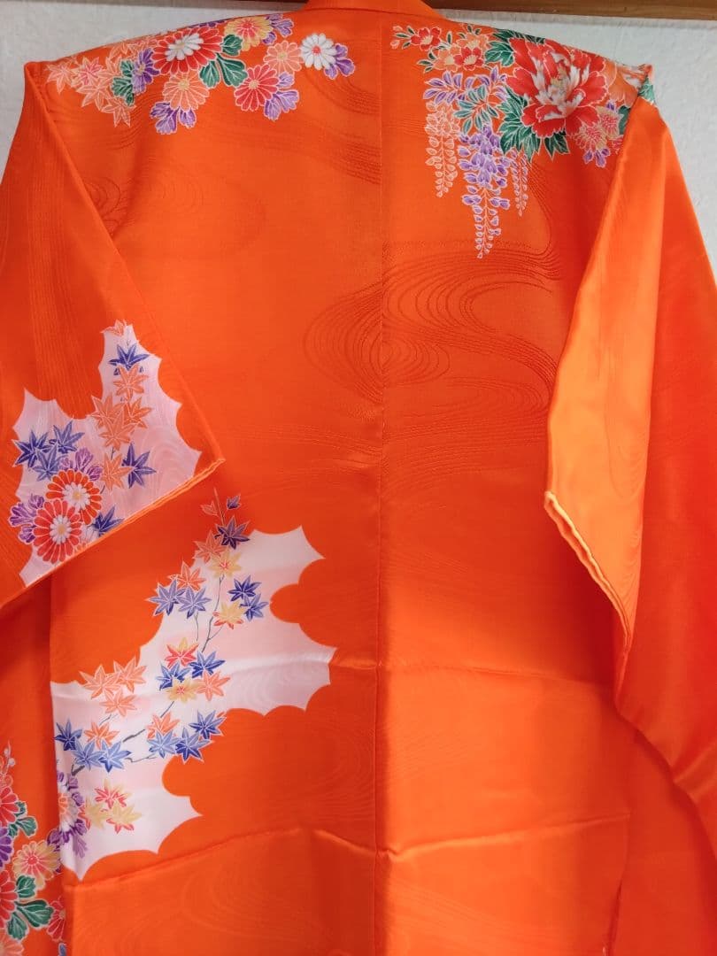 七五三オレンジの華やかな花柄着物 帯・帯締め・バック・草履・その他フルセット