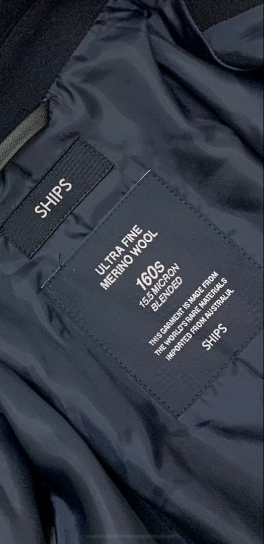 【美品】SHIPS✨スーパー160s メリノウール シングルピーコート ネイビー