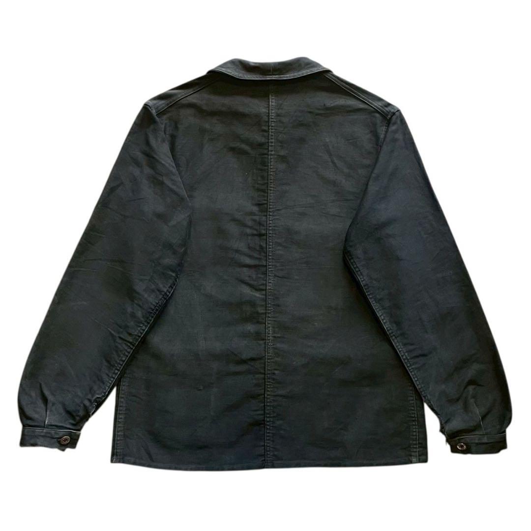 40s フレンチ ヴィンテージ ブラックモールスキンジャケット Vポケット 古着