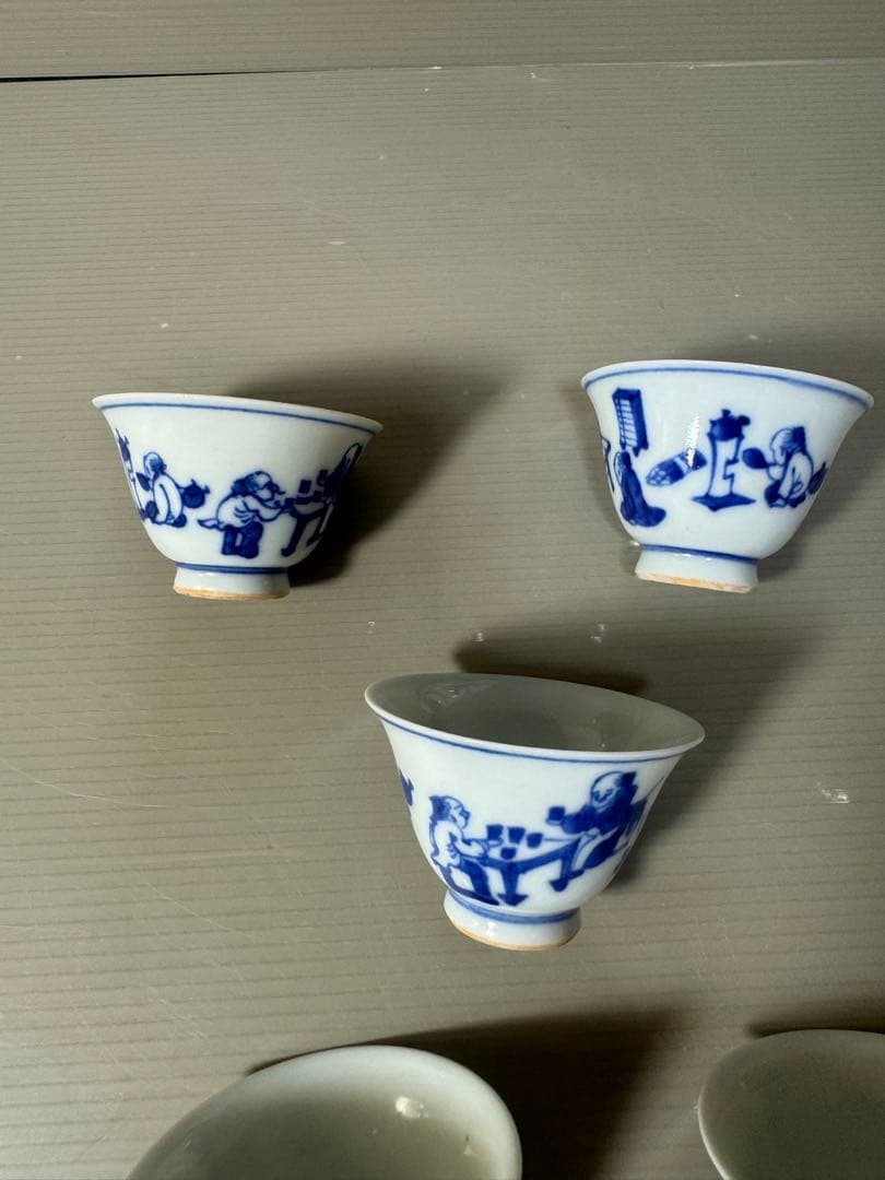 2388  九谷焼　染付　青花　猪口　5客　時代物