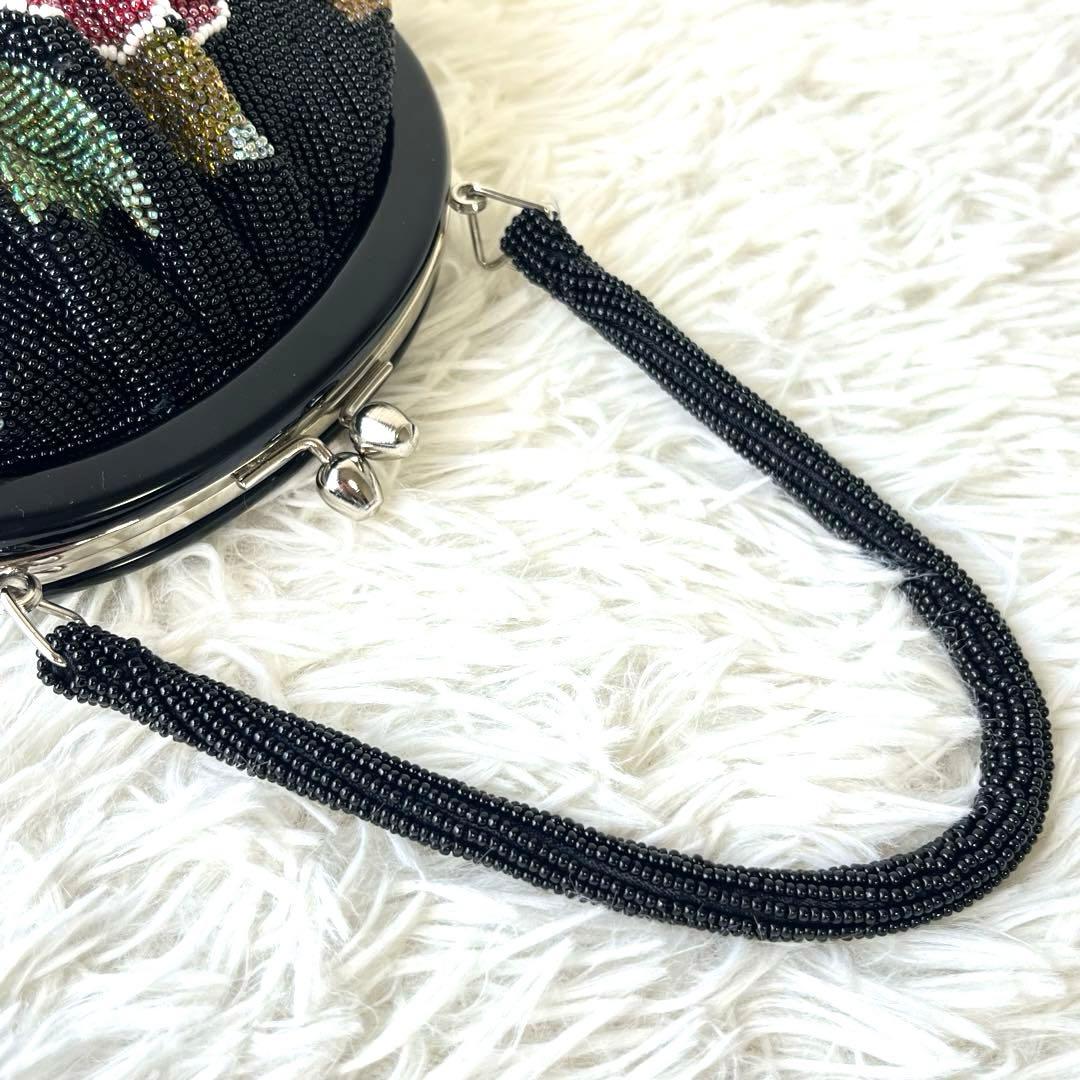 ビーズバッグ　和装バッグ　和装小物　花柄　美品　がま口