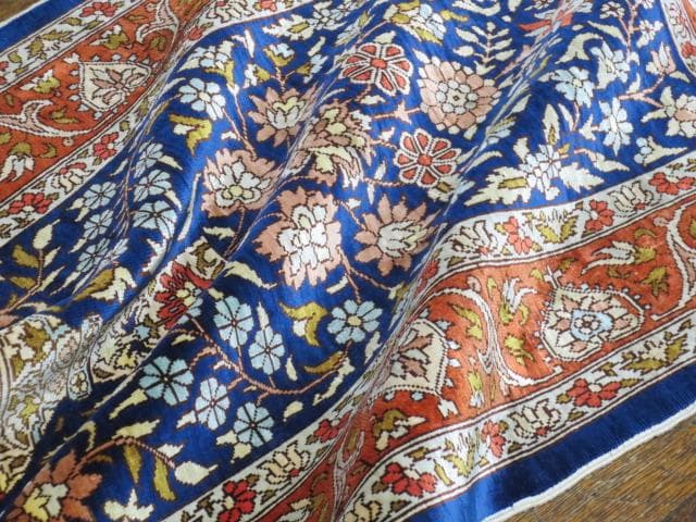 美品 手織り シルク トルコ HEREKE ヘレケ ゴルダニ文様 ペルシャ 絨毯