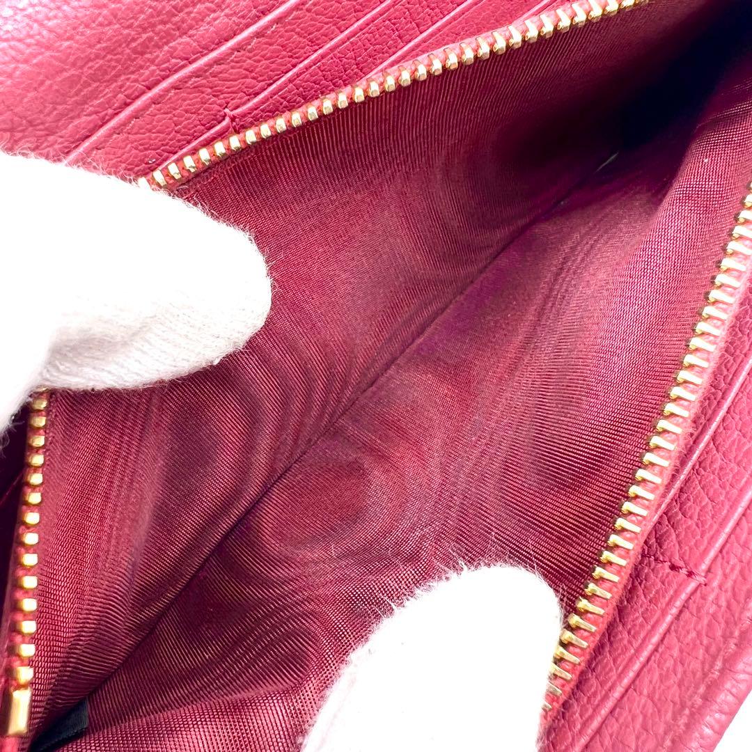 極美品✨ミュウミュウ◇パスケース付きバイカラーフラップ長財布　レッド ピンク