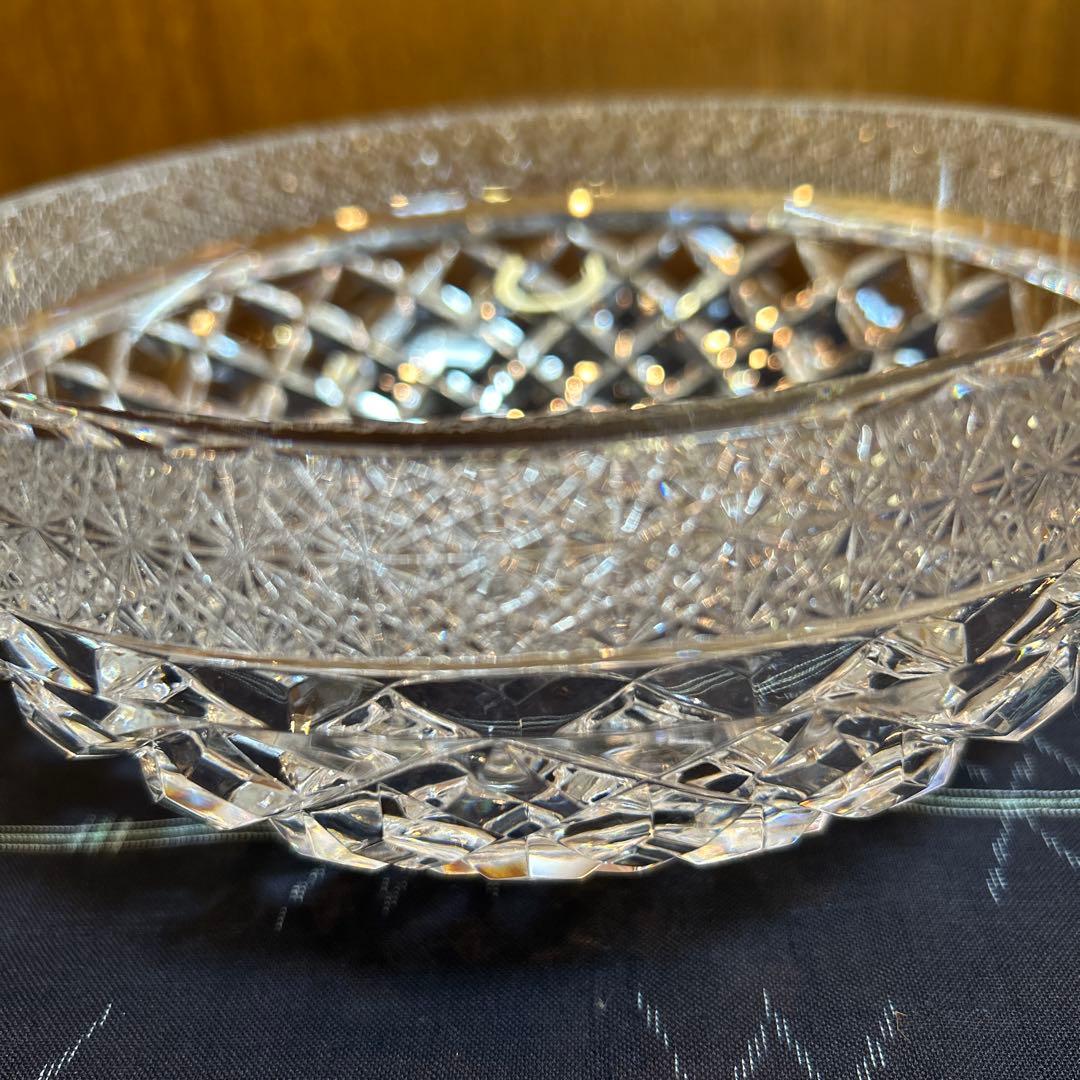 美品未使用HOYA 矢来菊繋ぎ切子 中型ボウル/サラダボウル　クリスタルガラス