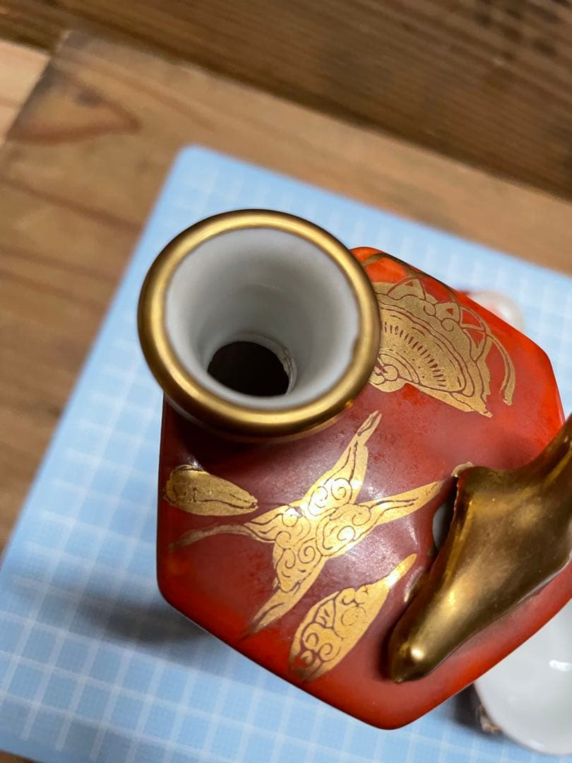 九谷永楽　鶯徳利【m1414 鳴き徳利　鳴き猪口　骨董　酒器　レア　九谷焼 】