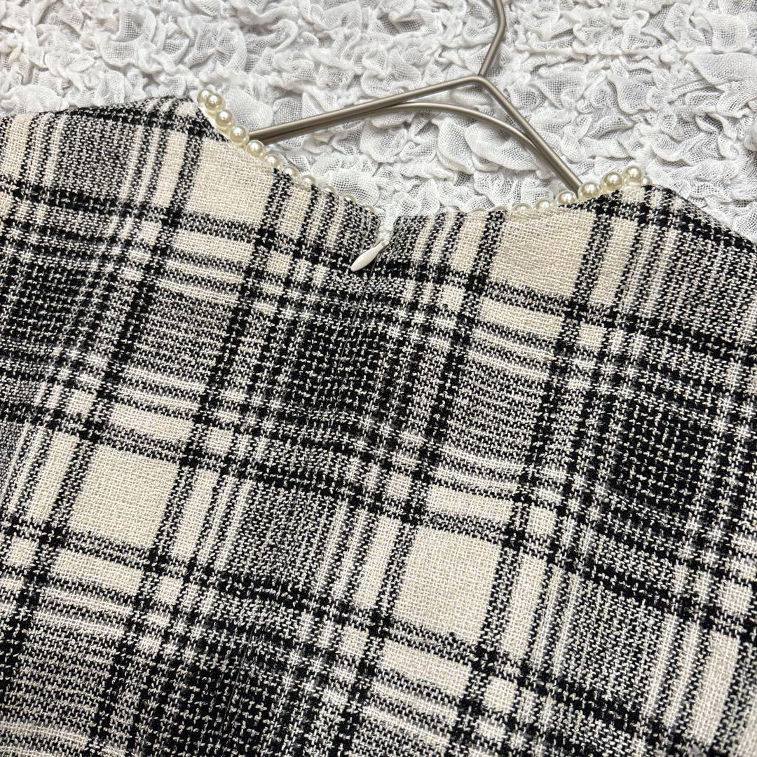 【タグ付】 アプワイザーリッシェ ツイードパールワンピース 7分袖 S チェック