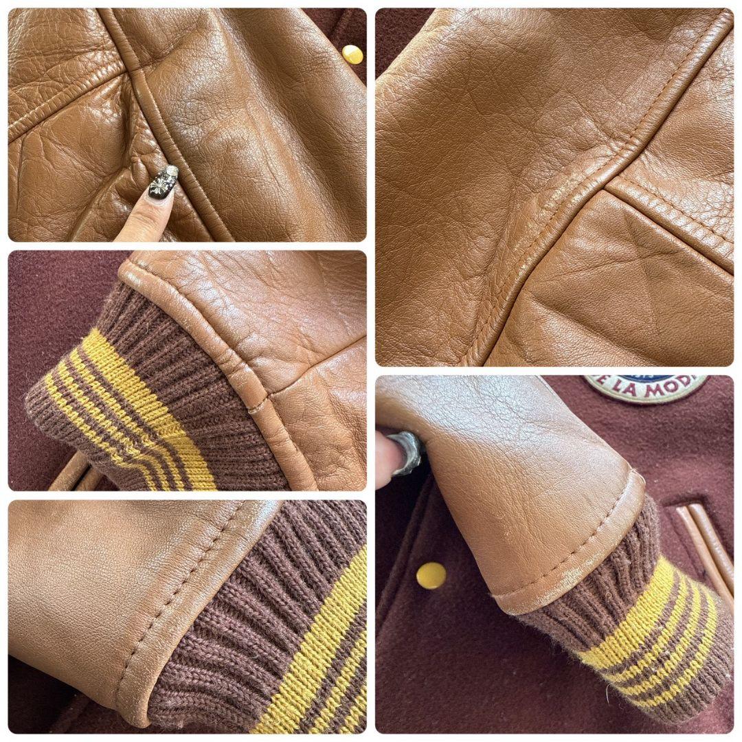 MEN'S BIGI 80年代 好配色 アーチロゴ 牛革 袖レザー スタジャン