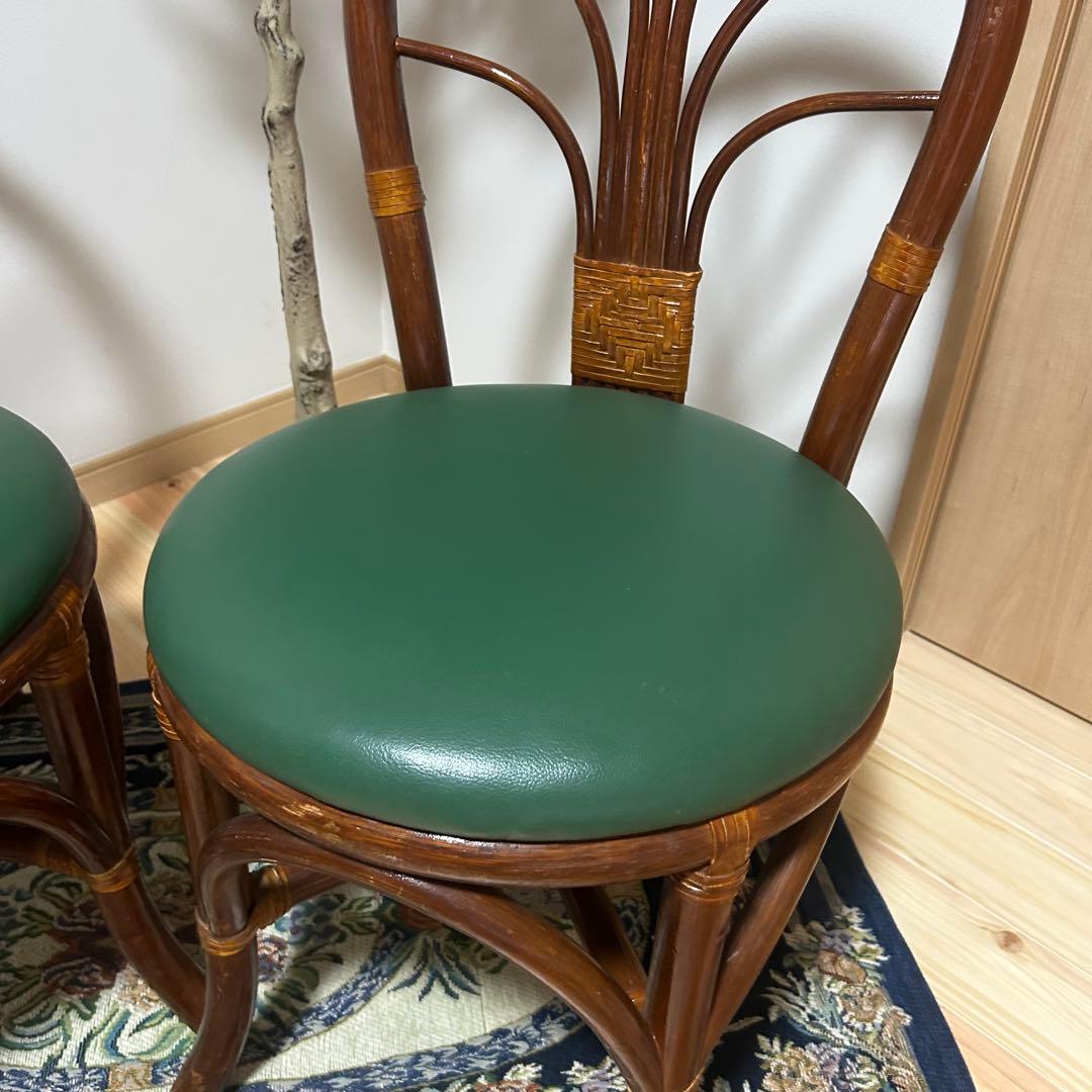 ウッド製ダイニングチェア 2脚セット グリーン